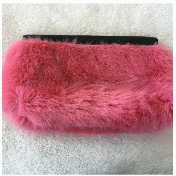 kate spade evening belles steffe faux fur pink black leather clutch purse bag - Picture 8 of 16